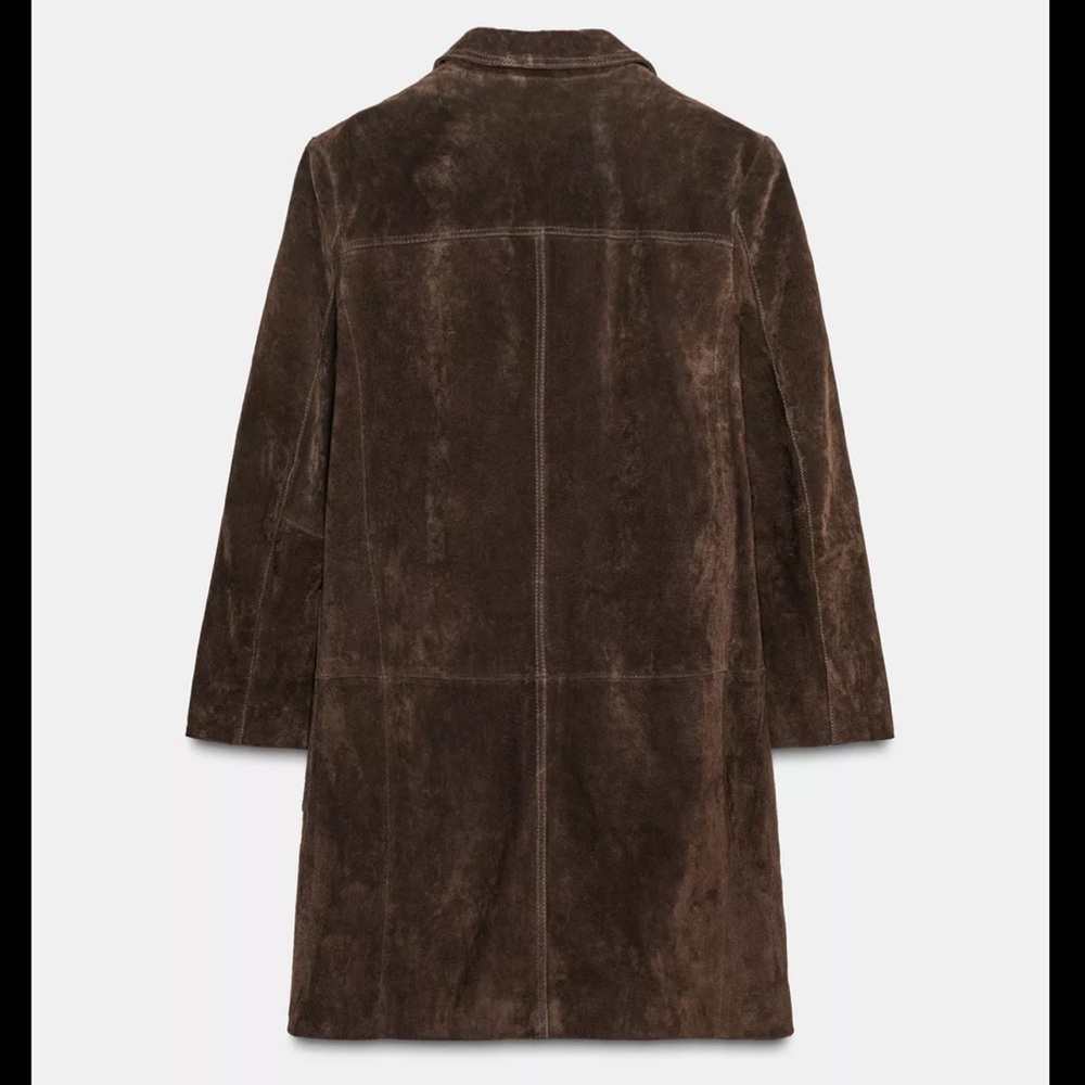Zara Dark Brown Suede Leather Coat - Picture 3 of 7